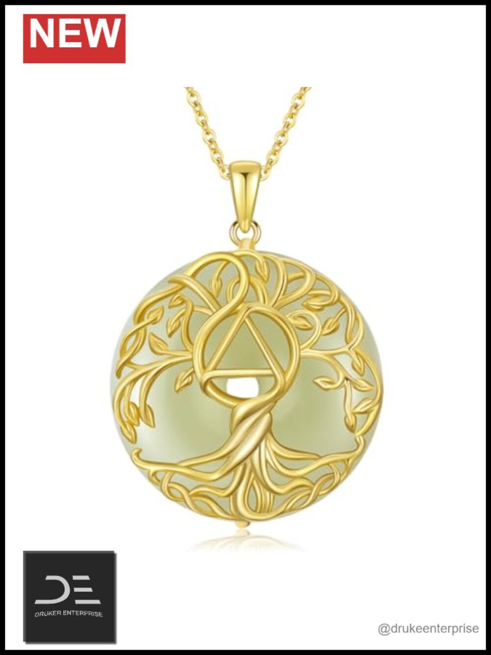 14k Gold Plated Sterling Silver Jade Tree of Life Pendant Necklace
